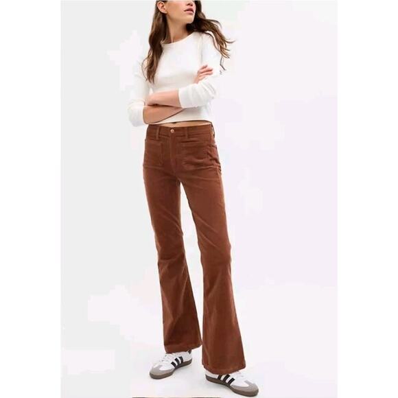 GAP 70's Flare High-Rise Brown Corduroy Pants Size 32 Retro Hippie Boho Western - Picture 1 of 12